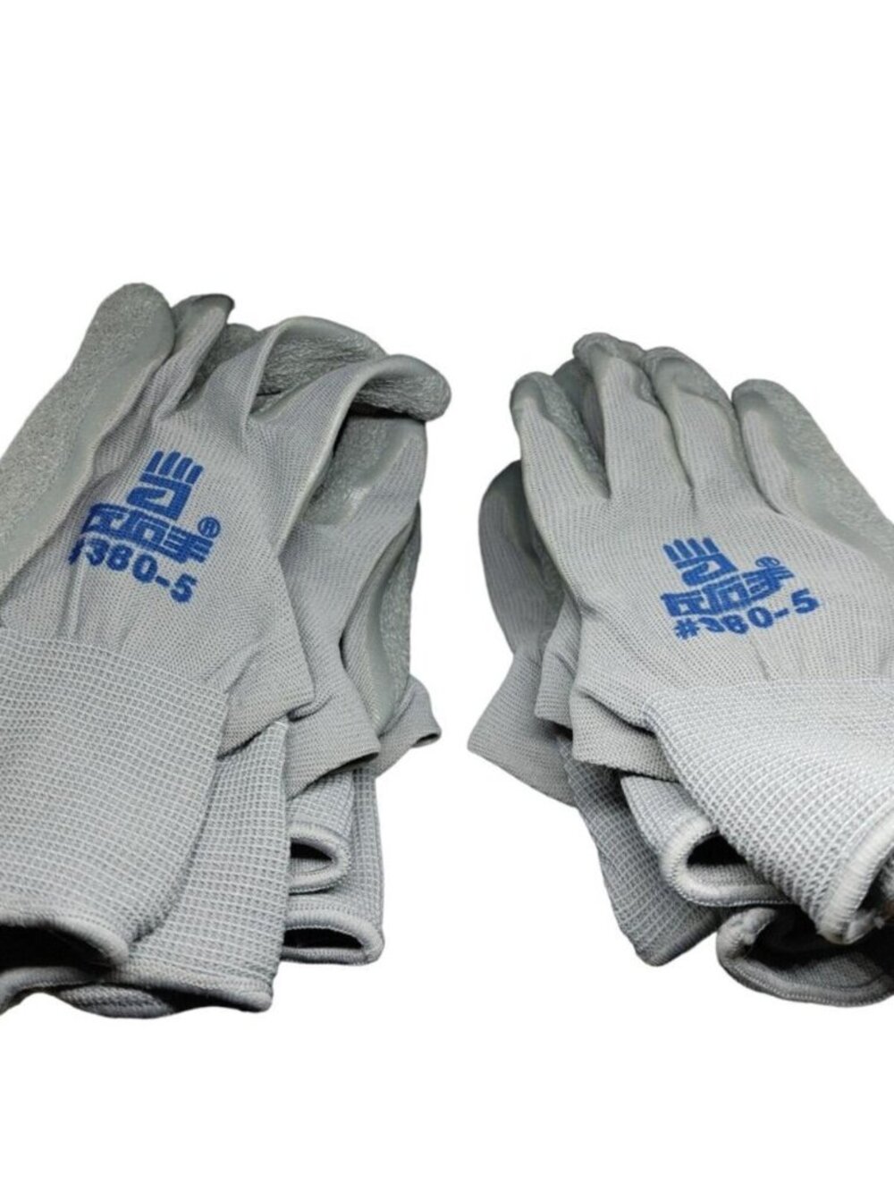 Work Safety Polyurethane Coated Nylon Work Gloves 380-5 (4 Pairs) - Gray
